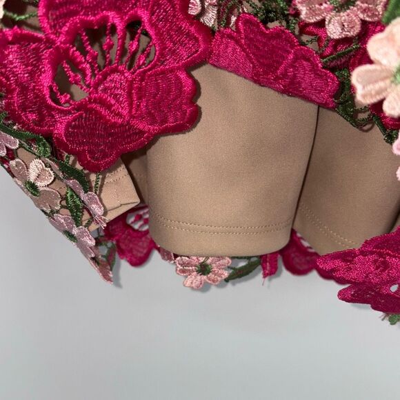 NEW XSCAPE Women's Short Sleeve‎ Floral Print Lace Sheath Dress Pink Multi 4 - Picture 5 of 16